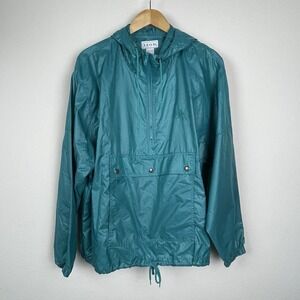 Vintage IZOD‎ 1/4 Zip Hooded Windbreaker Size L Green Nylon Pullover Rain Jacket